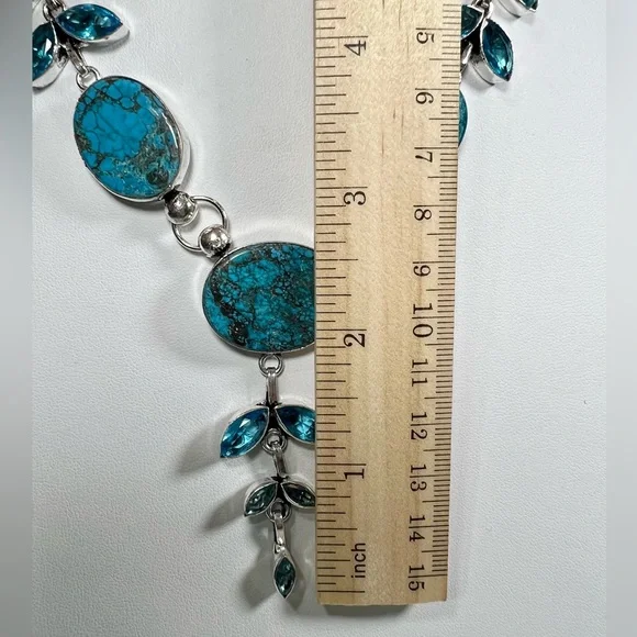 Turquoise Blue Topaz 925 Gemstone Necklace & Earrings - Picture 6 of 10